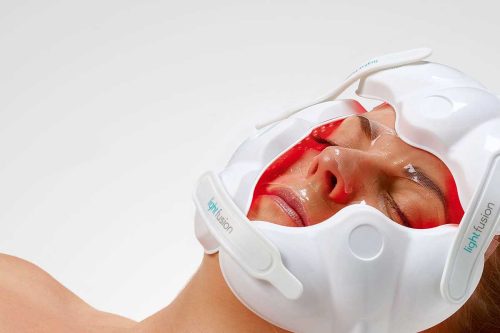 Woman receiving a Light Fusion facial in Idaho Falls at Rosemark.